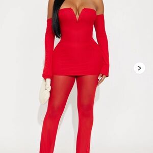 Red Off-Shoulder Jumpsuit